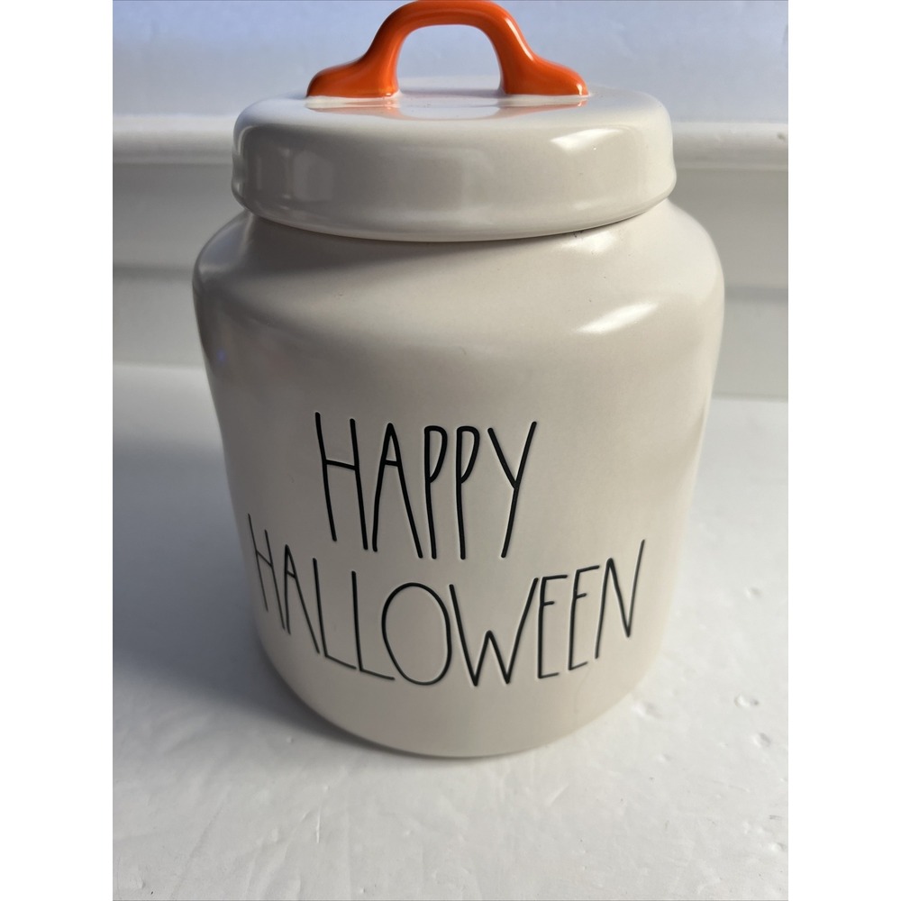 Rae Dunn Happy Halloween Orange Handle Chubby Canister Candy Cookie Jar